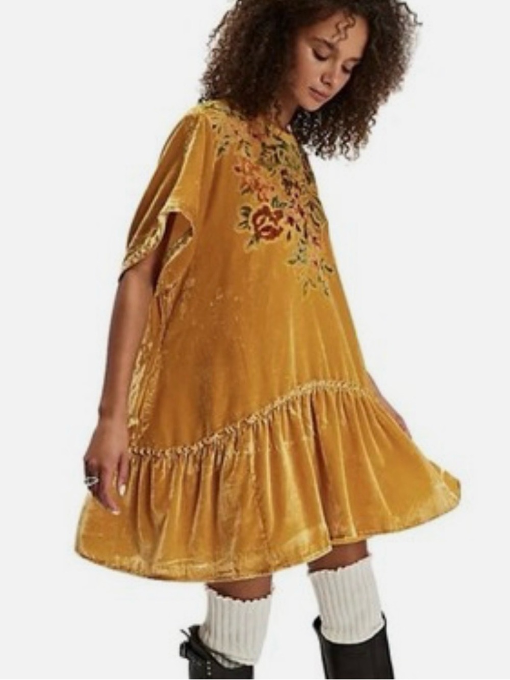 Sweet Echoes Velvet Dress in Gold by Free People